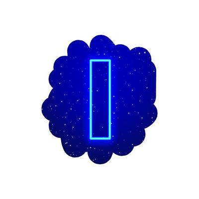 LED blue glow neon font. Realistic neon explosion. Letter I Alphabet of night show among the stars. Vector illustration uppercase font. 3d Render Isolated On White Background.