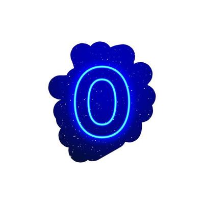 LED blue glow neon font. Realistic neon explosion. Letter O Alphabet of night show among the stars. Vector illustration uppercase font. 3d Render Isolated On White Background.