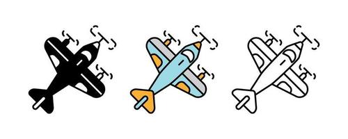 Airplane icon set.  Silhouette, colorful and linear set. vector