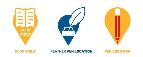 Feather pen, pen and book location design. Colorful linear feather pen set. vector