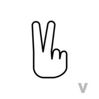 Letter V Universal and handicapped hand alphabet letter. Simple clear linear letter V, hand language. Learning the alphabet, non-verbal deaf-mute communication, expressive gestures vector. vector