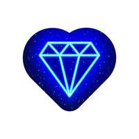 Diamond and diamond icon in neon colorful heart. Realistic neon gemstone icon. Glowing gem icon inside neon heart. Isolated On White Background. vector