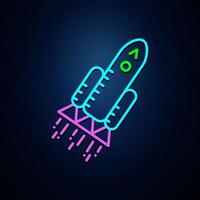 Neon spacecrafts look clear. Neon line icon. Space related neon icon. neon space icon. vector