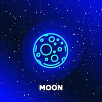 Moon planet neon icon design. Space and planets and universe concept. Web element in neon style moon icon. Realistic icon for websites, web design, mobile app, info graphics. vector