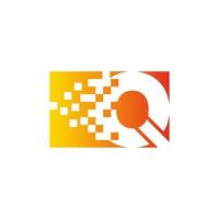 Colorful letter Q fast pixel dots logo. Pixel art with letter Q. Integrative pixel movement. Creative dissolved and dispersed moving dot art. vector