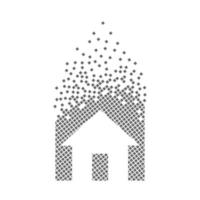 House sign fast pixel dots icon. The simple house pixel is flat-solid. Dissolved and dispersed moving dot art. Integrative and integrative pixel movement. Connecting the modern dots. vector