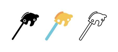 Stick horse toy icon set. Fun and game icon. Child toy set. Editable row set. Silhouette, colored, linear icon set. vector