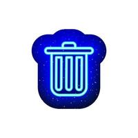 Neon blue trash can icon type. Midnight blue. Trash can icon with lid with neon. Realistic neon icon. It has mask area on White Background. vector