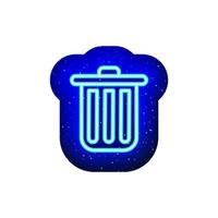 Neon blue trash can icon type. Midnight blue. Trash can icon with lid with neon. Realistic neon icon. It has mask area on White Background. vector