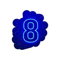 LED blue glow neon number type. Realistic neon explosion. Number 8 night show among the stars. Vector illustration of big numeral type. 3d Render Isolated On White Background.