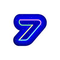 Colorful glowing neon number 7 in space. Realistic technological neon numbers. The 7 night show among the stars. Vector colorful striped number type. It has mask area on White Background.