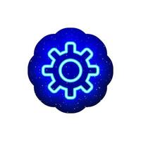 icono de rueda de máquina de tipo azul neón. azul medianoche. neón con icono de ajuste de engranajes de la máquina. icono de neón realista. tiene área de máscara sobre fondo blanco. vector