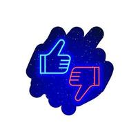 Neon LED blue thumb and negative finger sign icon type. Midnight blue. Realistic neon icon. Neon approve thumb icon night show. Isolated On White Background. vector