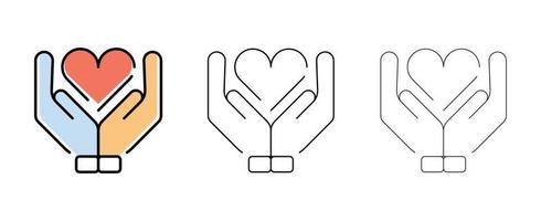 Heart in their hands symbol icon. Love line icons. Couple, Romance and Heart reviews. vector