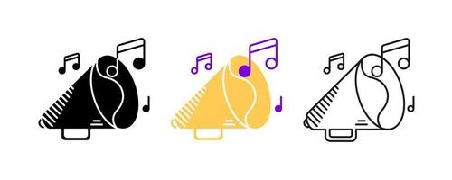 Speaker and musical notes icon set. Entertainment and music icon. Art vector illustration set. Editable row set. Silhouette, colored, linear icon set.