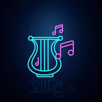 Neon harp instrument and note icon turned on. Neon line icon. Entertainment and karaoke music icon. neon icon. vector