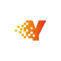 Colorful letter Y fast pixel dot logo. Creative scattered technology icon. vector