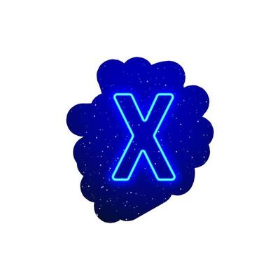 LED blue glow neon font. Realistic neon explosion. Letter X Alphabet of night show among the stars. Vector illustration uppercase font. 3d Render Isolated On White Background.
