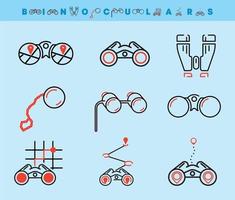 Binoculars and location line icons set. vector