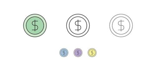 ahorros en dólares ganando dinero, valor monetario económico. conjunto de iconos en diferentes colores y diferentes espesores. los iconos de la línea de dinero establecen la ilustración vectorial. vector