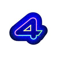 Colorful glowing neon number 4 in space. Realistic technological neon numbers. The 4 night show among the stars. Vector colorful striped number type. It has mask area on White Background.