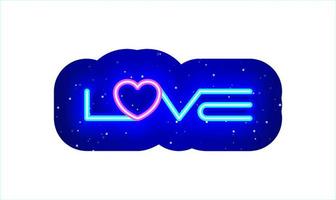 Neon pink and blue love lettering icon type. Valentine's day icon. Midnight blue. Realistic neon icon. Neon heart and love symbol icon night show. Isolated On White Background.