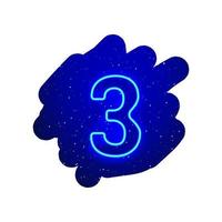 LED blue glow neon number type. Realistic neon explosion. Number 3 night show among the stars. Vector illustration of big numeral type. 3d Render Isolated On White Background.