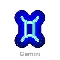 icono del zodiaco géminis azul neón en el espacio. icono de horóscopo de neón realista. icono de línea zodiacal de géminis de neón brillante. tiene área de máscara sobre fondo blanco. vector