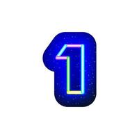 Colorful glowing neon number 1 in space. Realistic technological neon numbers. The 1 night show among the stars. Vector colorful striped number type. It has mask area on White Background.