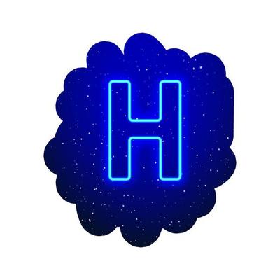LED blue glow neon font. Realistic neon explosion. Letter H Alphabet of night show among the stars. Vector illustration uppercase font. 3d Render Isolated On White Background.