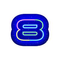 Colorful glowing neon number 8 in space. Realistic technological neon numbers. The 8 night show among the stars. Vector colorful striped number type. It has mask area on White Background.