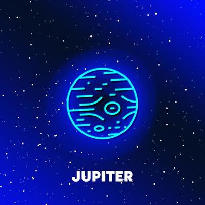 Jupiter planet neon icon design. Space and planets and universe concept. Web elements in neon style icons. Realistic icon for websites, web design, mobile app, info graphics.