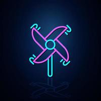 Light neon windmill hand toy icon looks clear. Neon windmill hand line icon Fun and play light icon. Children's toy. symbol. Neon line. vector