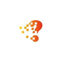 Colorful letter question mark fast pixel dot logo. Pixel art with the letter question mark. Integrative pixel movement. Creative scattered technology icon. Modern icon creative ports. vector