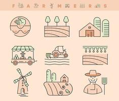 Farming and Farming Line Icons Set.  Colored agriculture icon set. vector