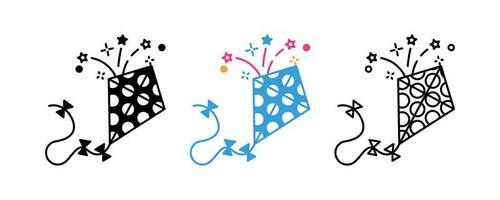 Kite and fireworks icon set together at event. Festival and event icon set. Silhouette, colorful linear icon set. vector