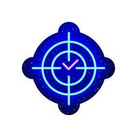 Tick blue target. Midnight blue. Goal achievement linear design with neon. Realistic neon icon. There is mask area on White Background. vector