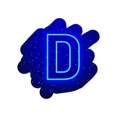 LED blue glow neon font. Realistic neon explosion. Letter D Alphabet of night show among the stars. Vector illustration uppercase font. 3d Render Isolated On White Background.