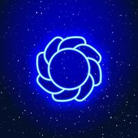 Linear floral design with neon lights. Linear lettering space floral design. Neon geometric lines in space. Unique and realistic neon icon. Linear icon on blue background. vector