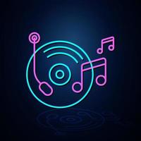 Gramophone and music note icon in neon color look clear. Neon line icon. Entertainment and karaoke musical icon. Neon icon. vector