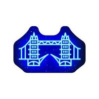 Blue neon england tower bridge icon. Midnight blue. Neon tower bridge old building structure design. Realistic neon icon. There is mask area on White Background. vector