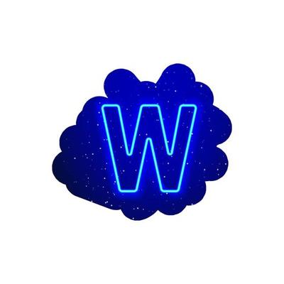 LED blue glow neon font. Realistic neon explosion. Letter W Alphabet of night show among the stars. Vector illustration uppercase font. 3d Render Isolated On White Background.