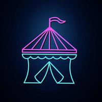 Neon overhead camping-tent icon appearing clear. Neon stripes Festive tent icon set