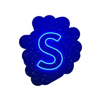 LED blue glow neon font. Realistic neon explosion. Letter S Alphabet of night show among the stars. Vector illustration uppercase font. 3d Render Isolated On White Background.