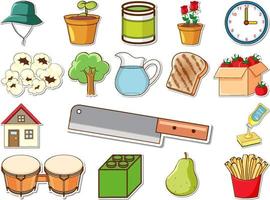 Sticker set of mixed daily objects vector