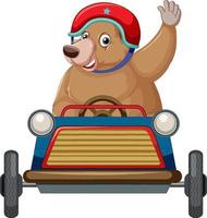 Brown bear driving small car vector