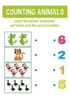 Worksheet design for counting animals vector