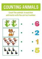 Worksheet design for counting animals vector