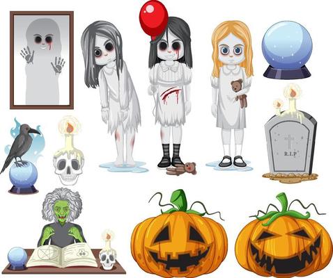 Set of halloween ghost and elements