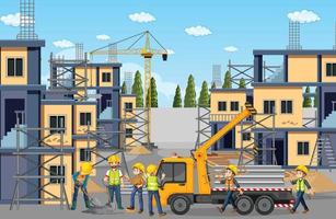 Building construction site with workers vector